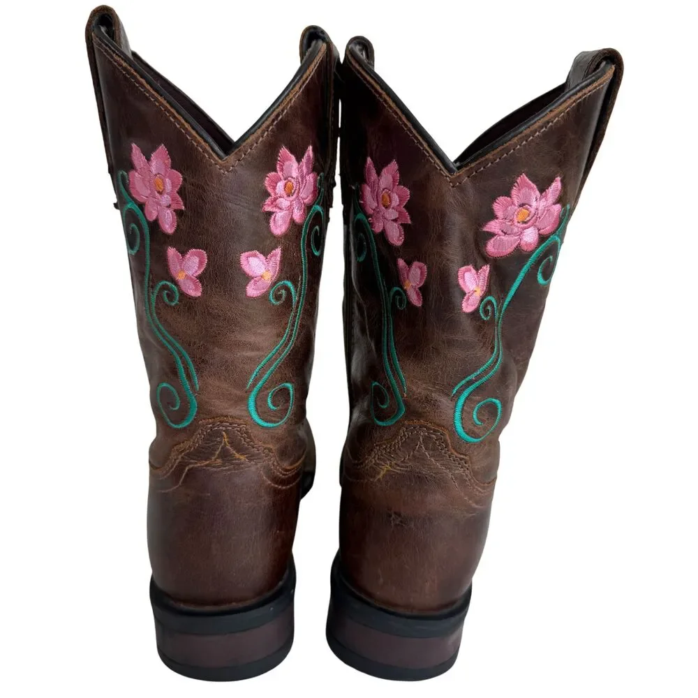 ROPER Little Girl Boots Size 3 Helen Brown Color Floral Embroidery & Leather